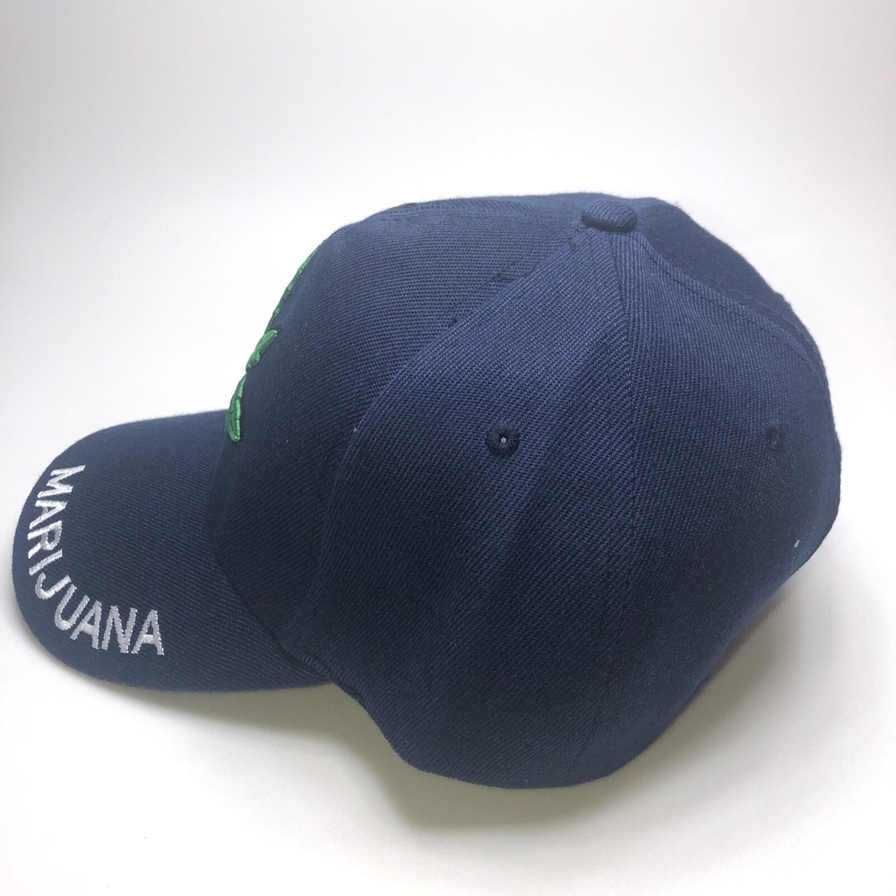 Baseball Cap Embroidered Marijuana Green Leaf Weed Pot Adjustable Blue Hat - Picture 3 of 7